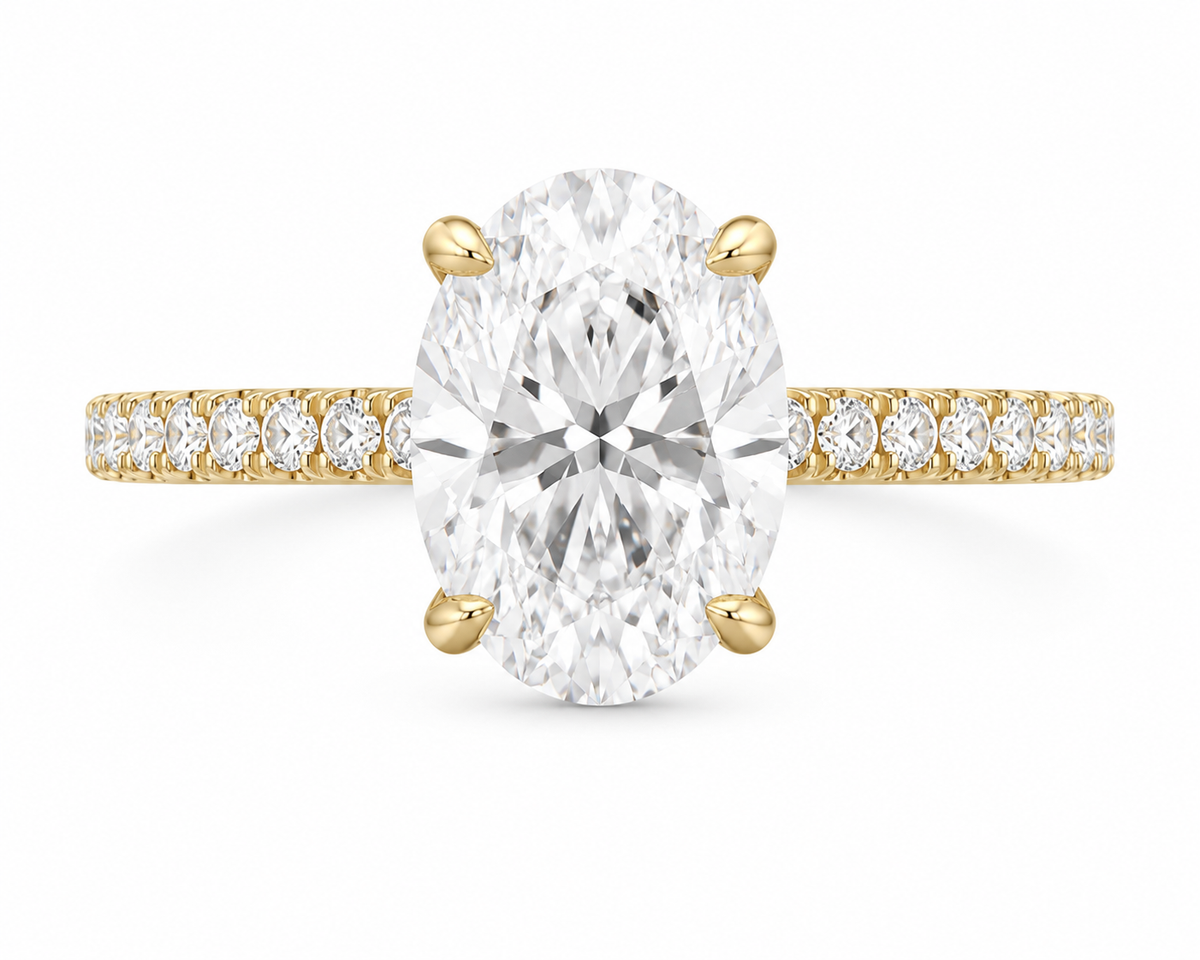 14K Oval Solitaire — Cathedral Hidden Halo