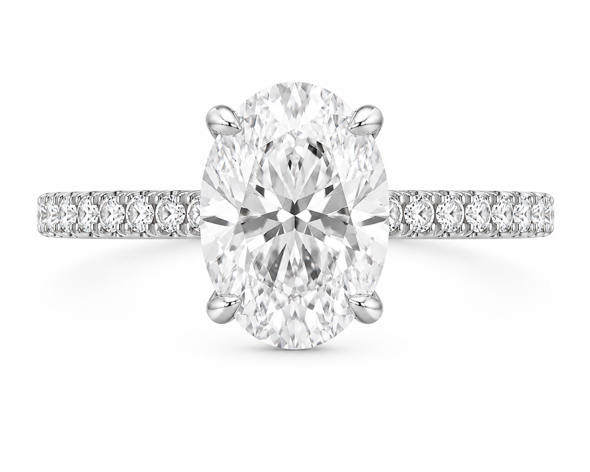 14K Oval Solitaire — Cathedral Hidden Halo