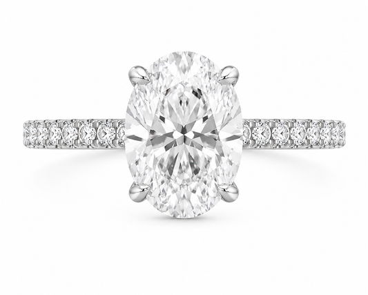 14K Oval Solitaire — Hidden Halo Pave
