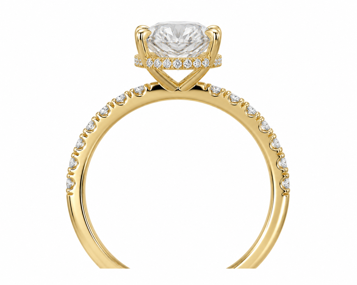 14K Oval Solitaire — Hidden Halo Pave