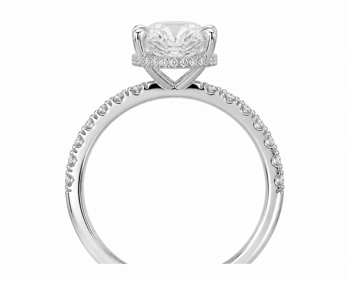 14K Oval Solitaire — Hidden Halo Pave