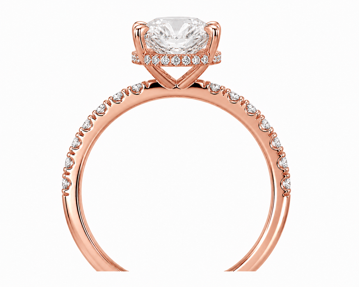 14K Oval Solitaire — Hidden Halo Pave