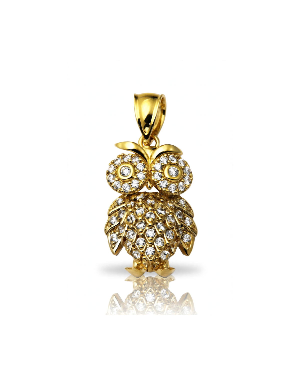 Owl Pendant with CZ - 10K Gold