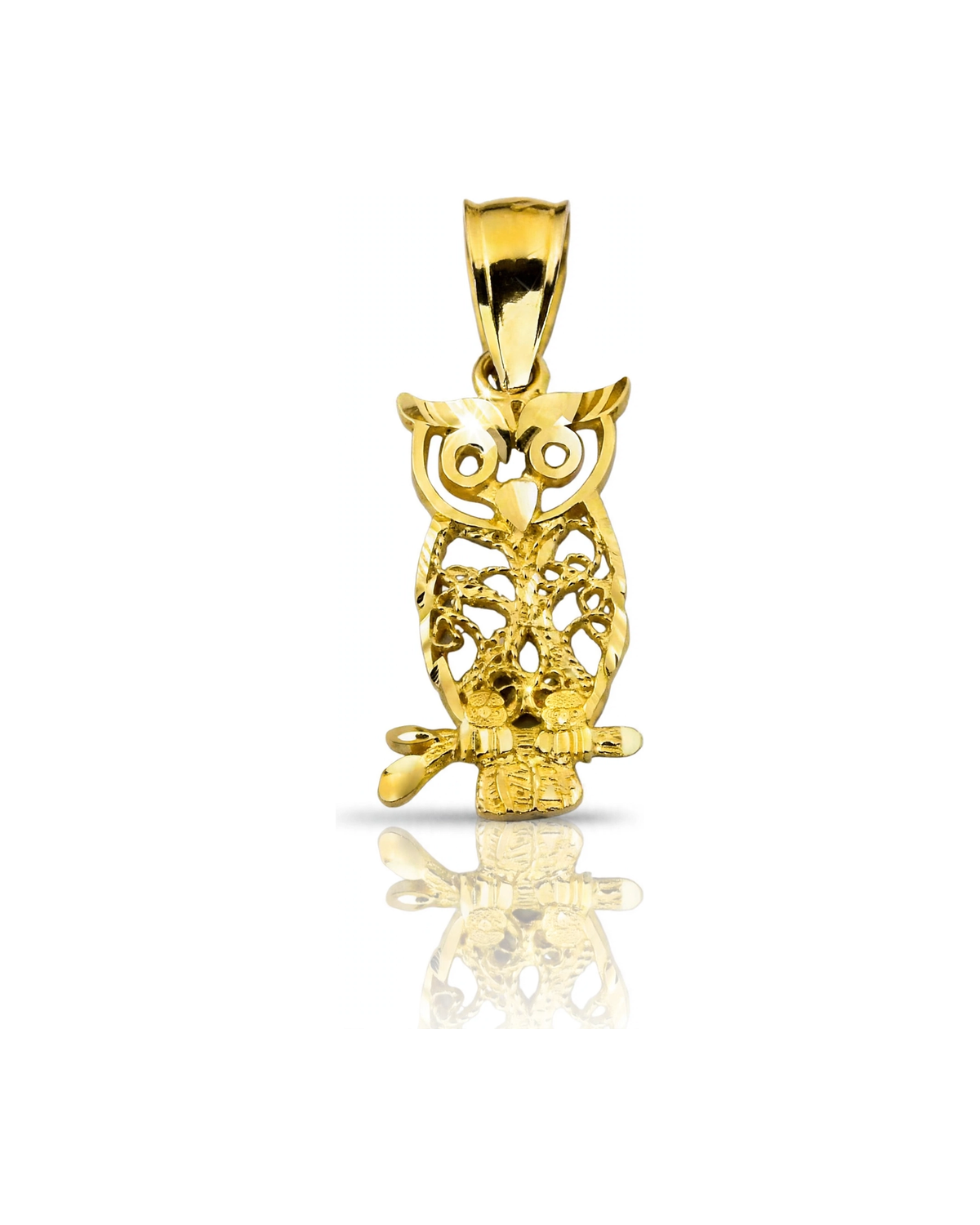 Owl Filigree Standing Pendant - 10K Yellow Gold