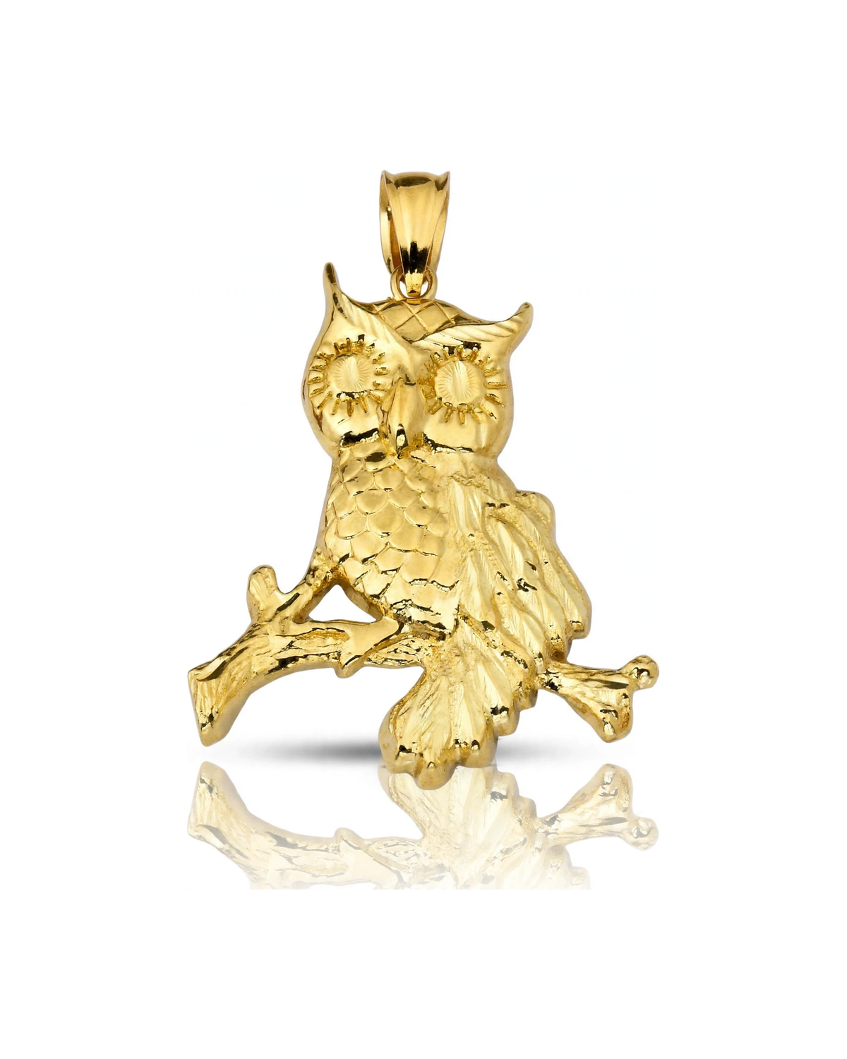 Owl on Branch Pendant - 10K Yellow Gold