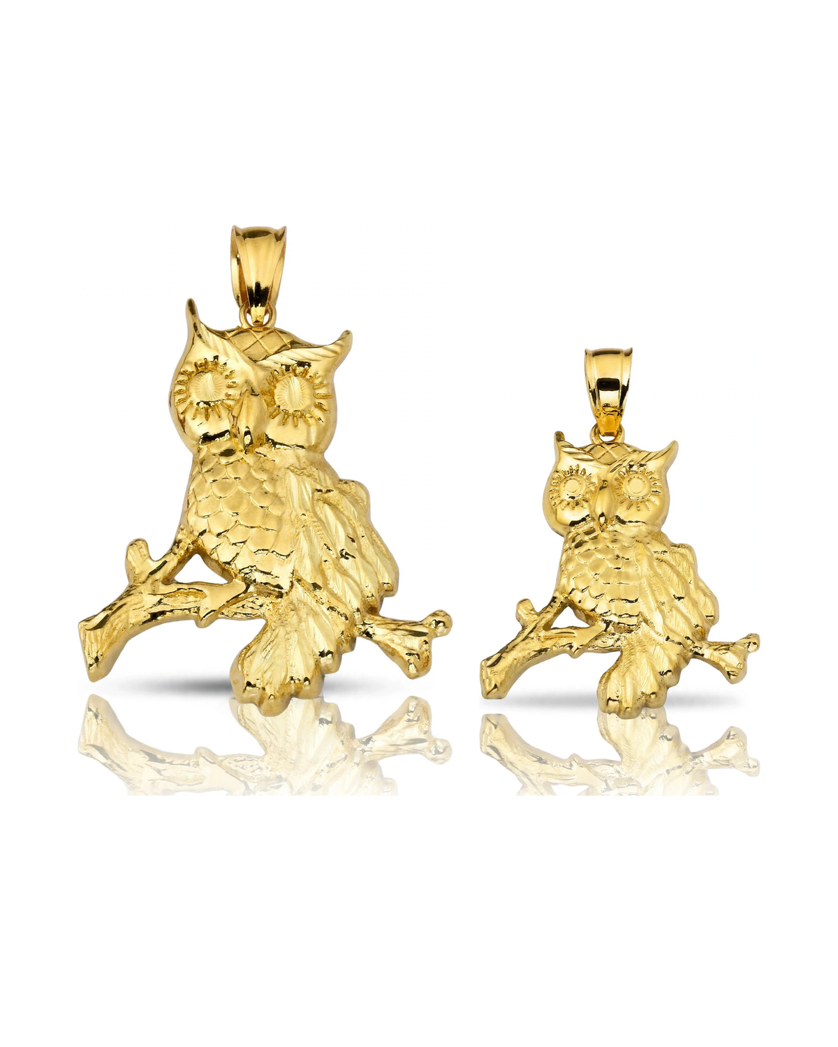 Owl on Branch Pendant - 10K Yellow Gold