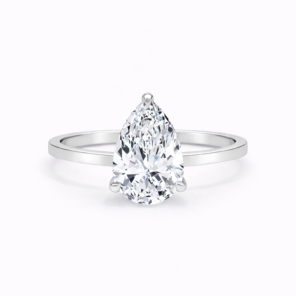 14K Pear Solitaire — Flat Edge