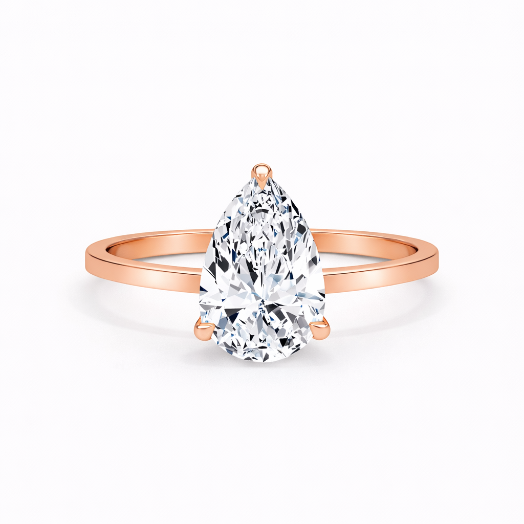 14K Pear Solitaire — Cathedral Flat Edge