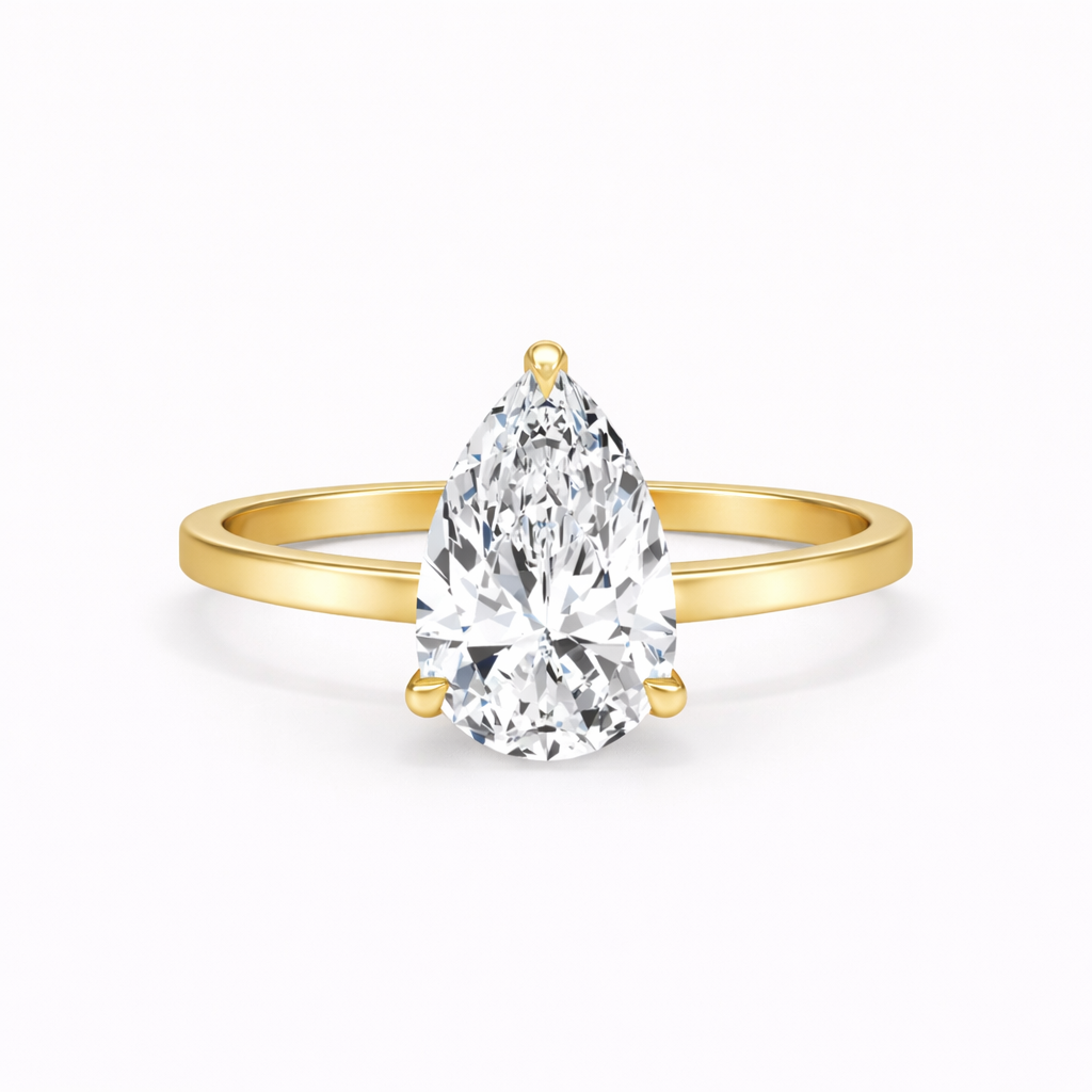 14K Pear Solitaire — Flat Edge