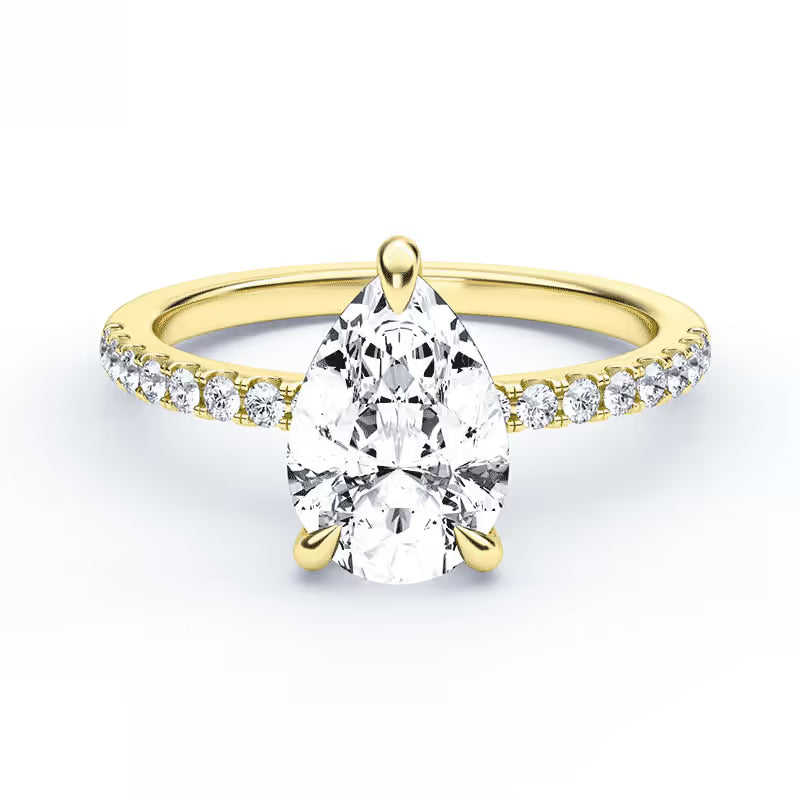 14K Pear Solitaire — Hidden Halo Pave