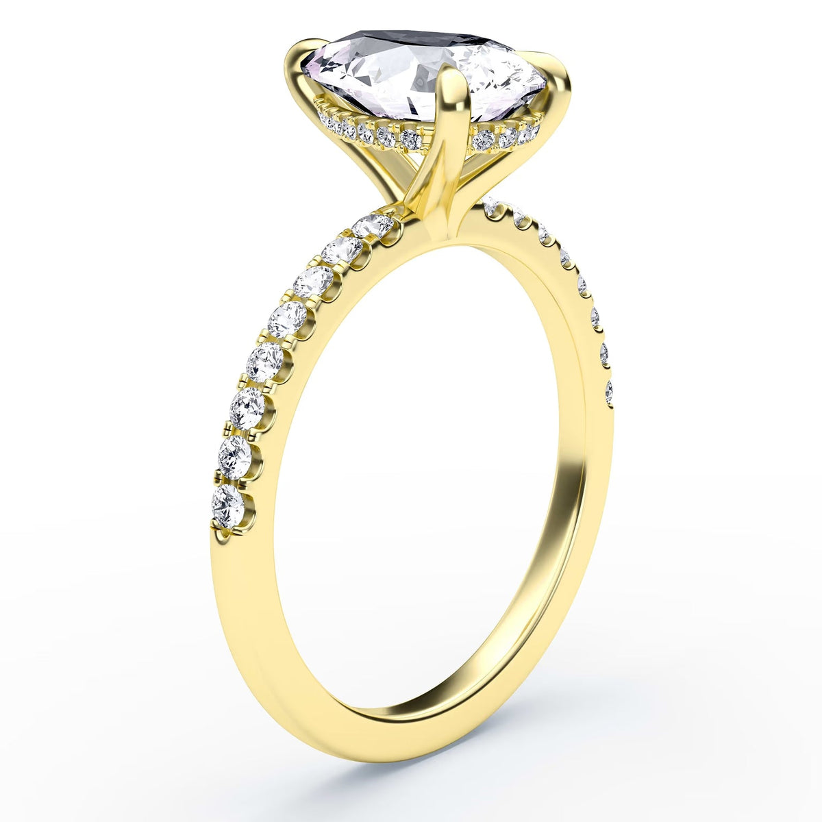 14K Pear Solitaire — Hidden Halo Pave