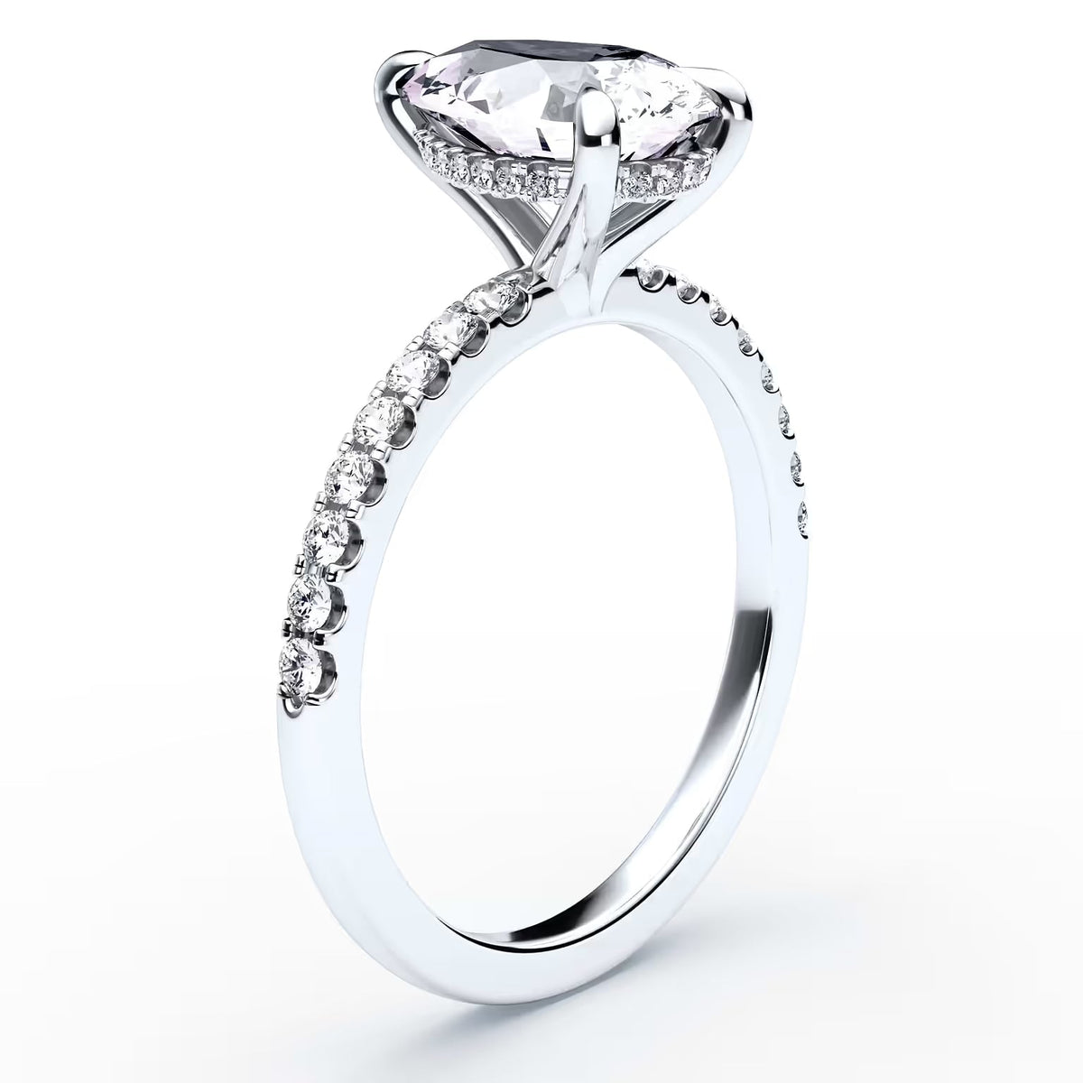 14K Pear Solitaire — Hidden Halo Pave