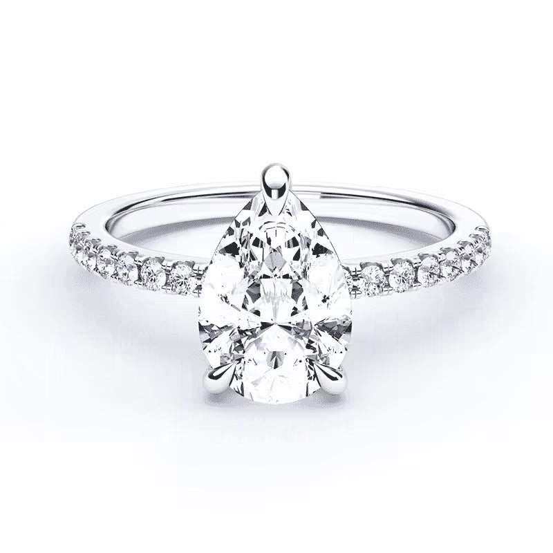 14K Pear Solitaire — Hidden Halo Pave