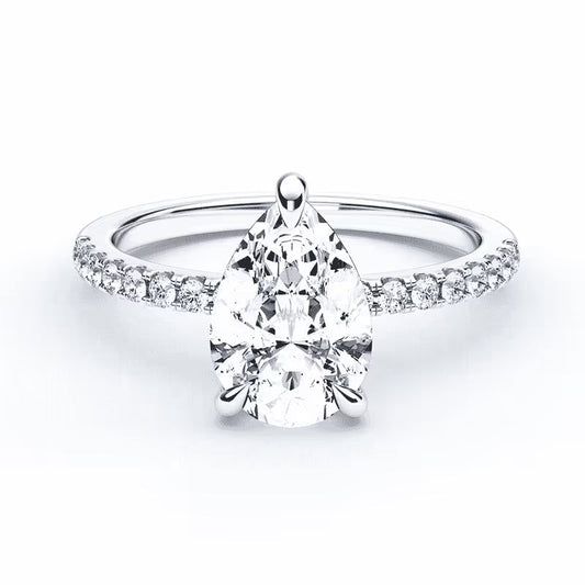 14K Pear Solitaire — Hidden Halo Pave