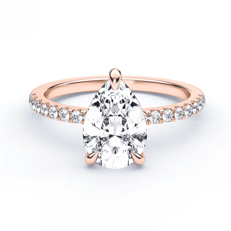 14K Pear Solitaire — Hidden Halo Pave