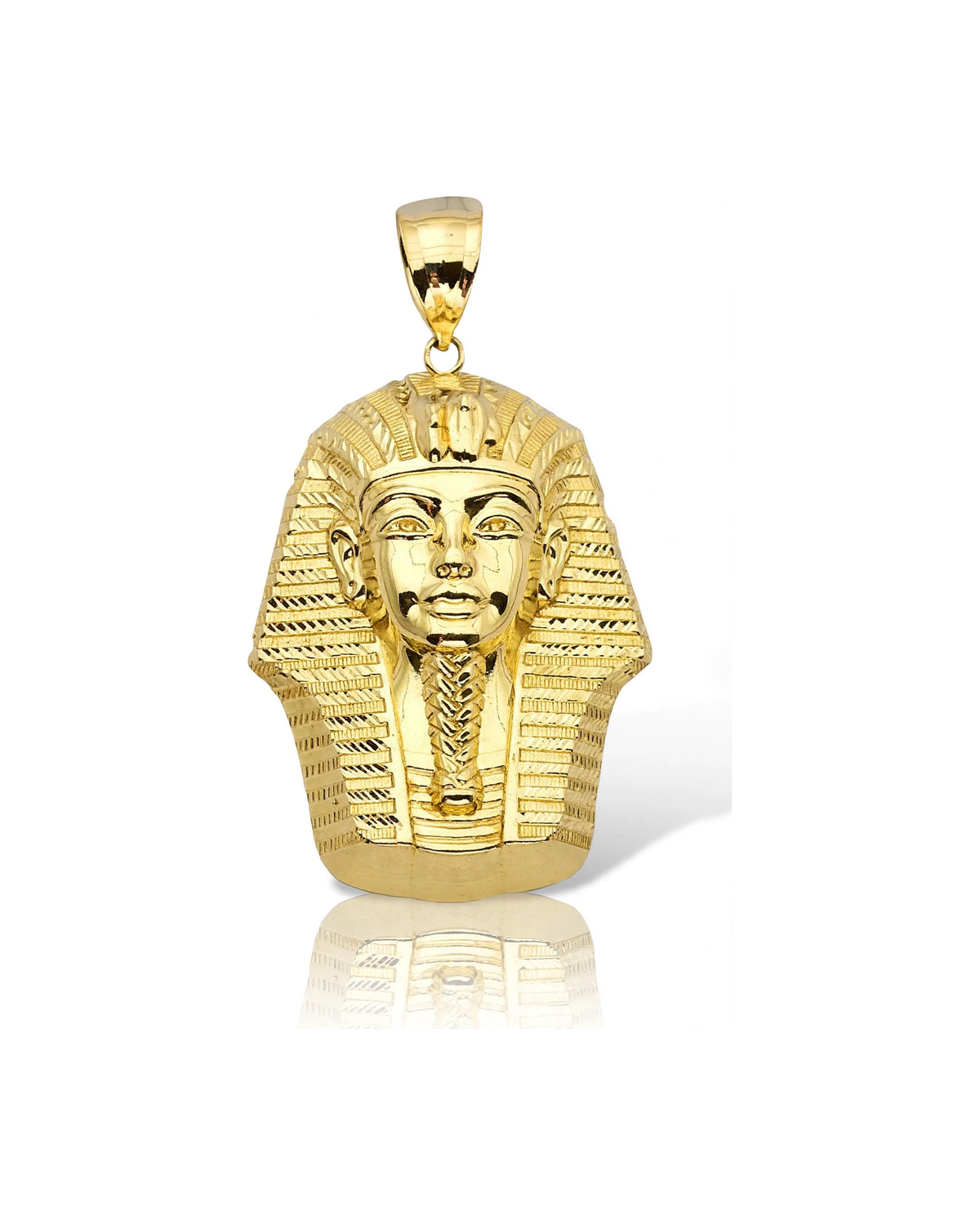 Pharaoh Bust Pendant with Striped Nemes Headdress - 10K Yellow Gold