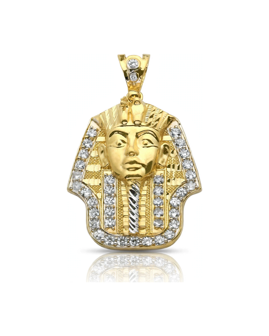 Pharaoh Pendant with CZ Halo Border and Stone Bail - 10K Gold