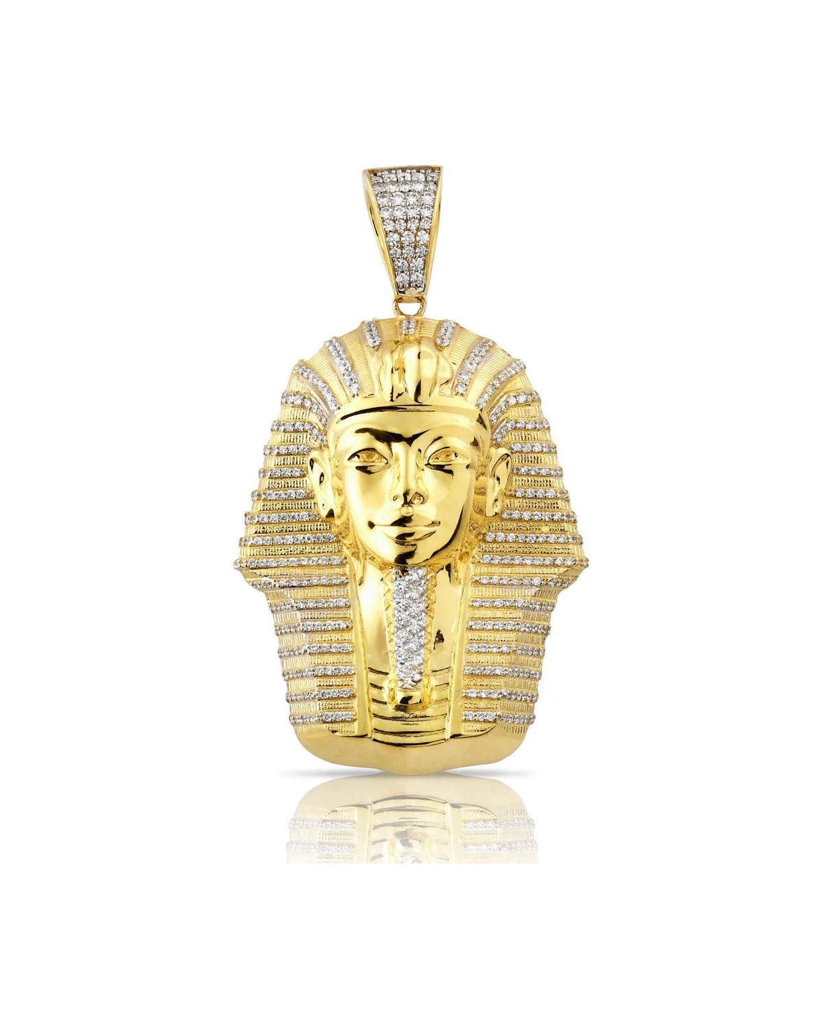 Pharaoh Bust Pendant with CZ Striped Headdress - 10K Gold