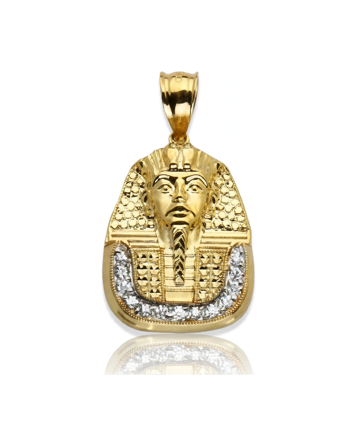 Pharaoh Pendant with Gold Headdress and CZ Bottom Arc - 10K Gold