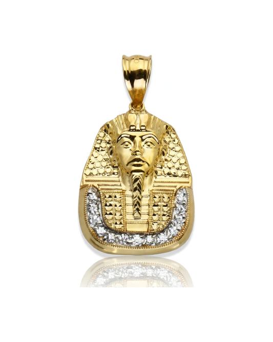 Pharaoh Pendant with Gold Headdress and CZ Bottom Arc - 10K Gold