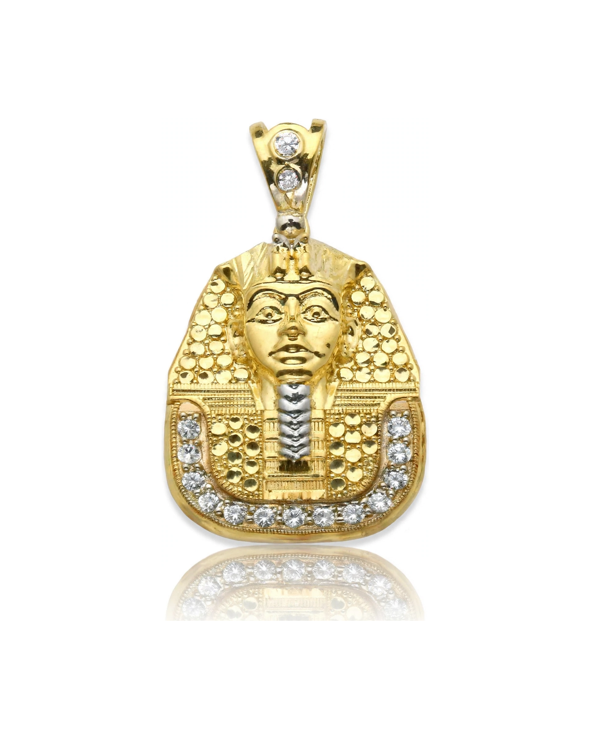 Pharaoh Pendant with Honeycomb Headdress and CZ Arc - 10K Gold