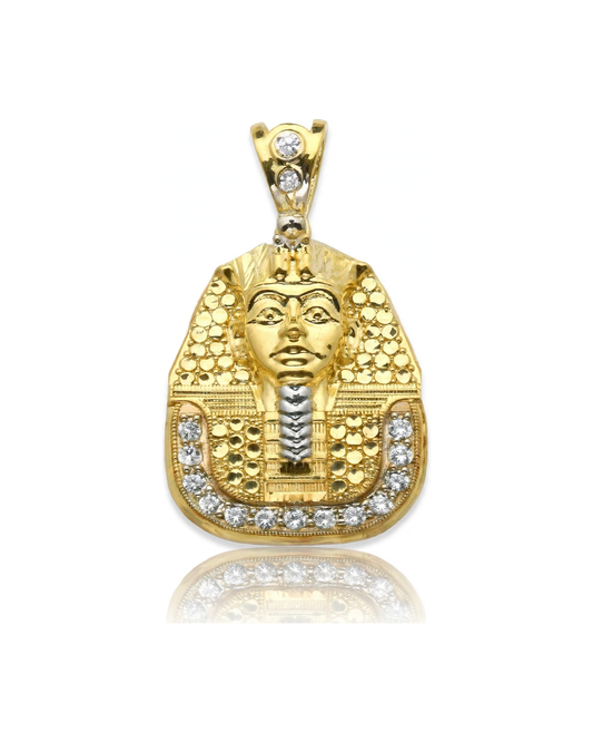 Pharaoh Pendant with Honeycomb Headdress and CZ Arc - 10K Gold