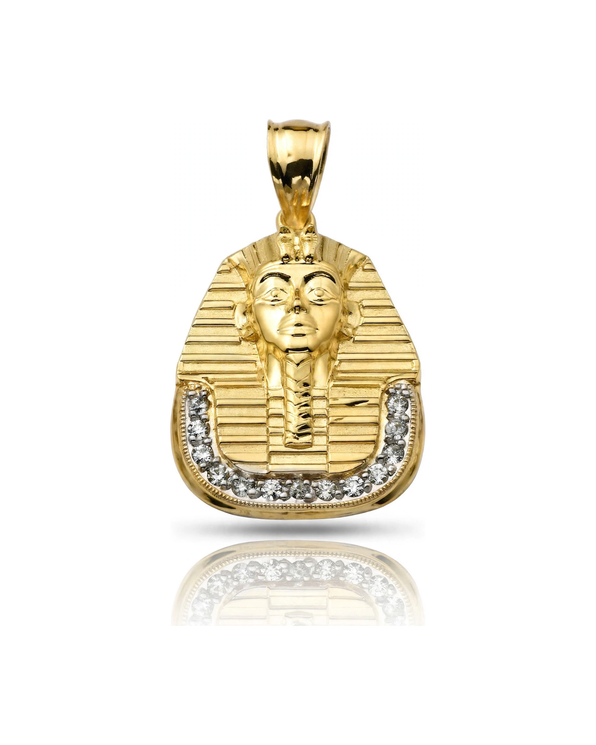Pharaoh Mini Pendant with Striped Headdress and CZ Arc - 10K Gold