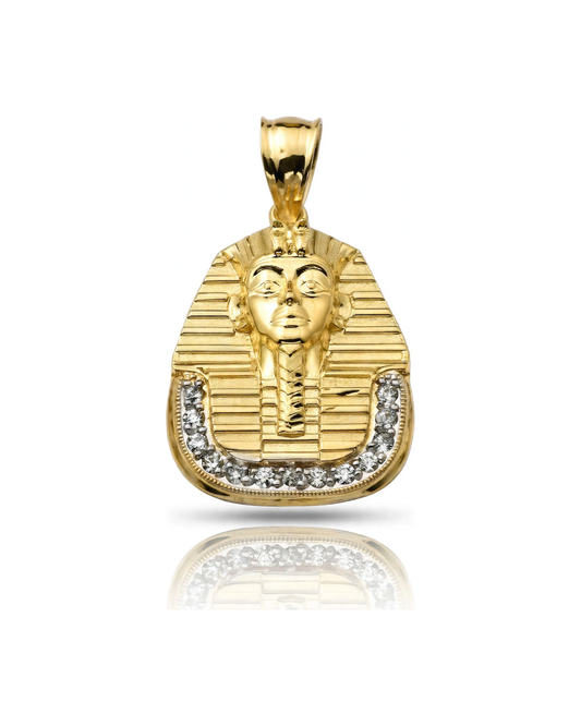 Pharaoh Mini Pendant with Striped Headdress and CZ Arc - 10K Gold