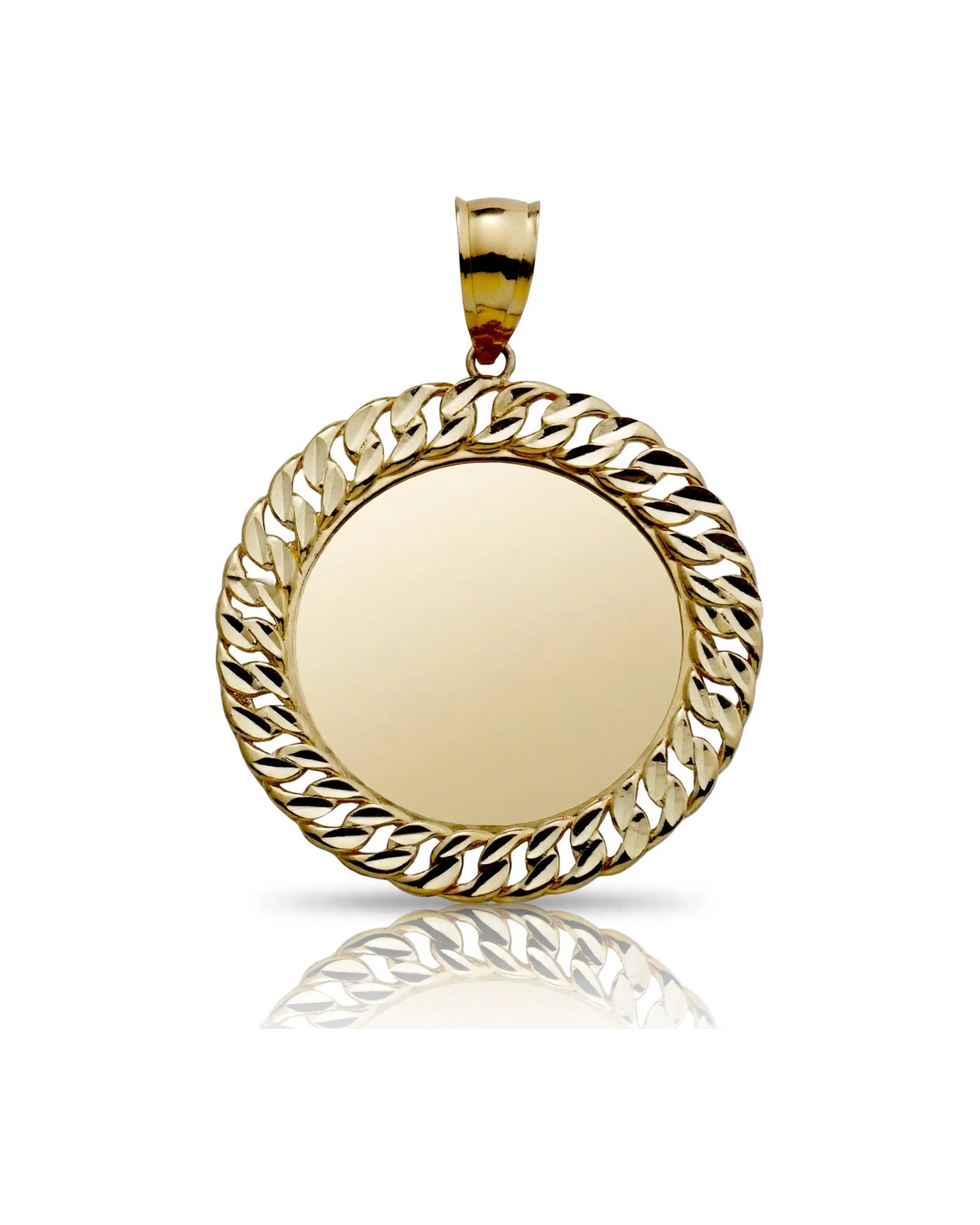 Photo Pendant Round Picture Medallion with Cuban Link Frame - 10K Yellow Gold