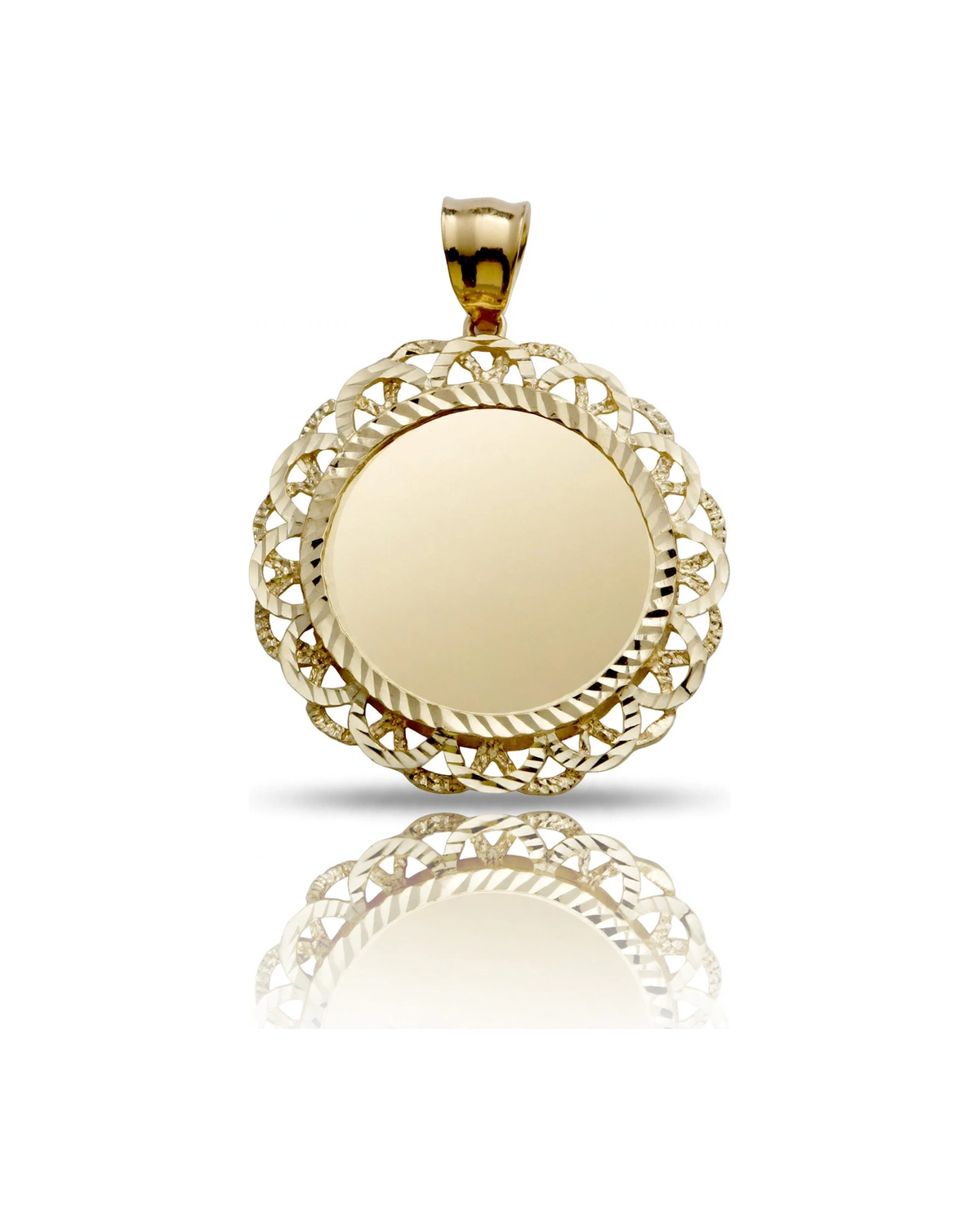 Photo Pendant Round Picture Medallion with Link Frame - 10K Yellow Gold