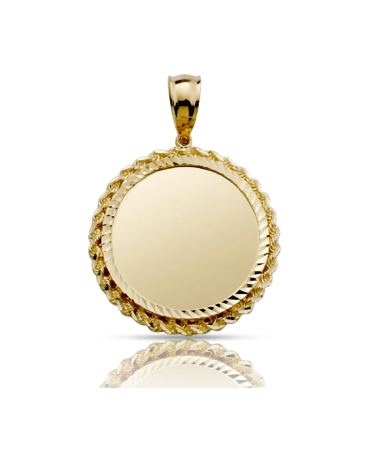 Photo Pendant Round Picture Medallion with Rope Frame - 10K Yellow Gold