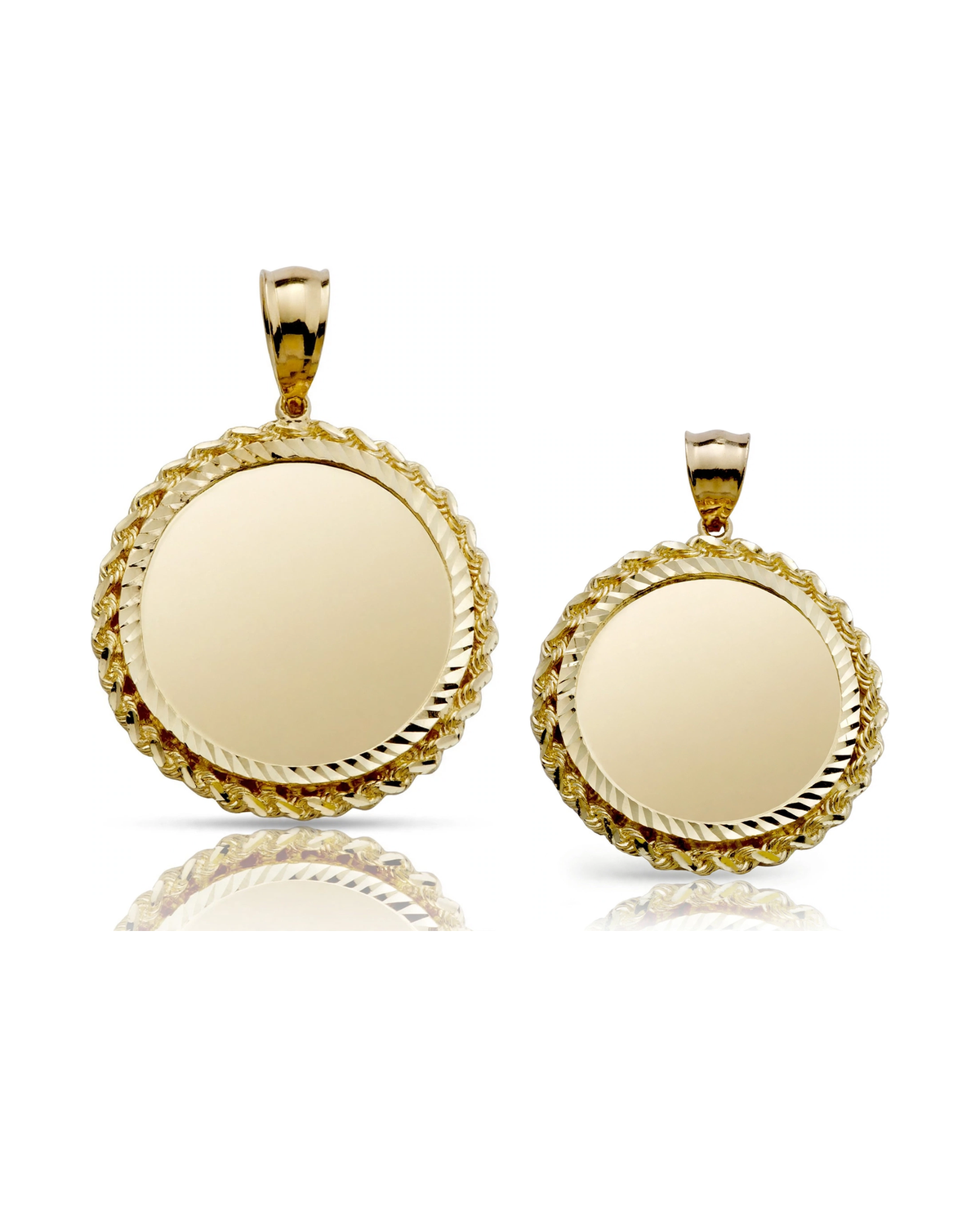 Photo Pendant Round Picture Medallion with Rope Frame - 10K Yellow Gold