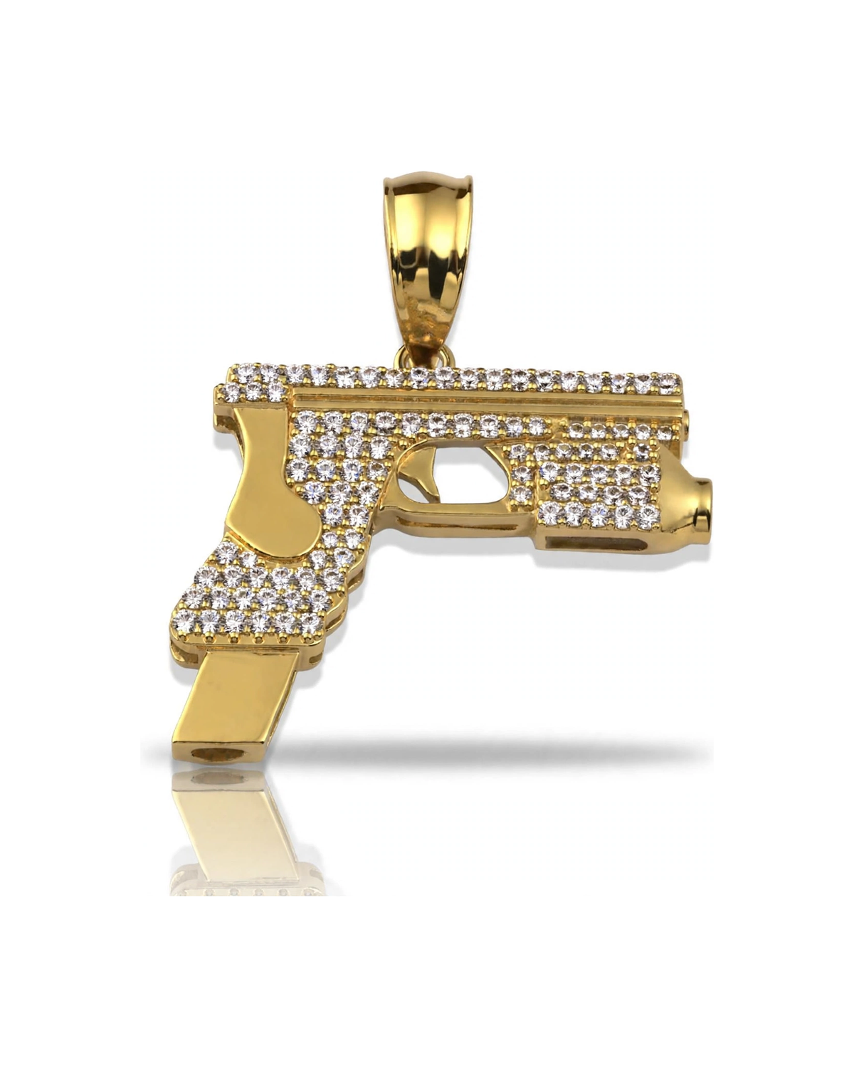 Pistol Pendant with CZ and Extended Magazine - 10K Gold