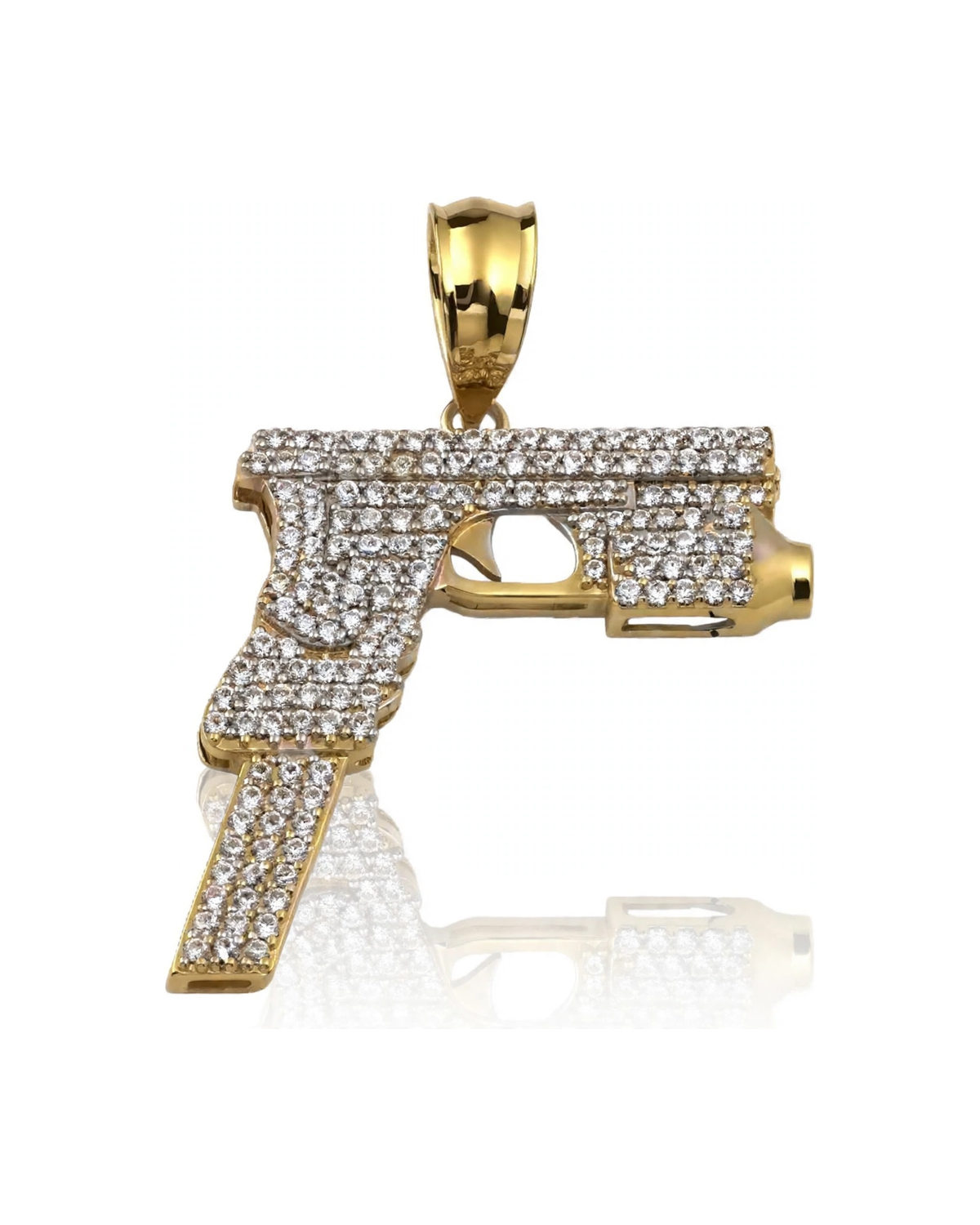 Pistol Pendant with CZ Full - 10K Gold