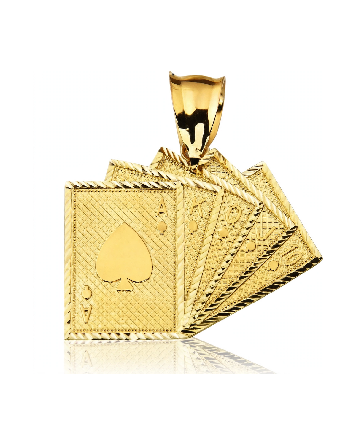 Playing Cards Ace of Spades Fan Pendant - 10K Yellow Gold