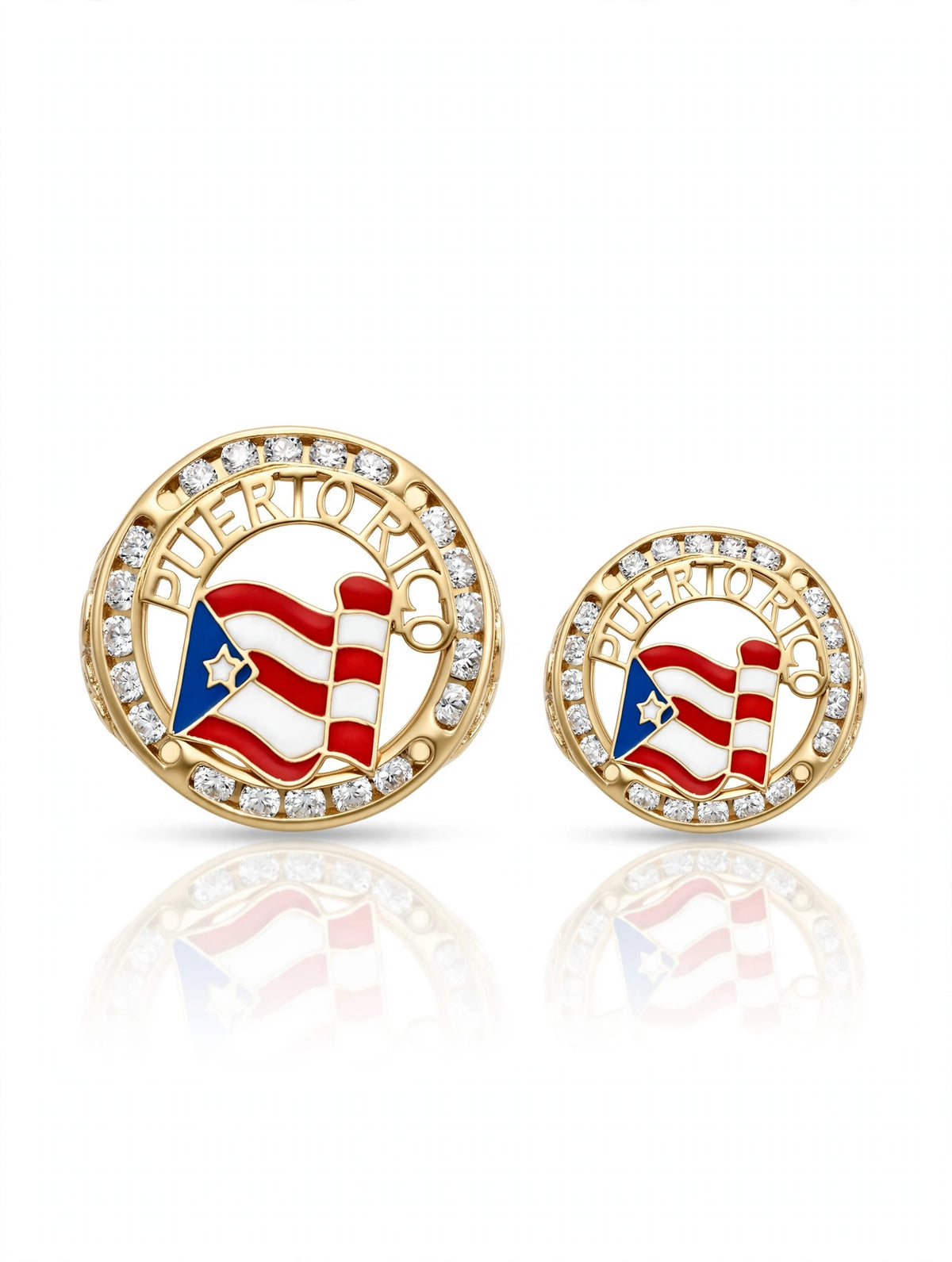 10K Yellow Gold - Puerto Rico Flag Nugget Ring - Medium and Small