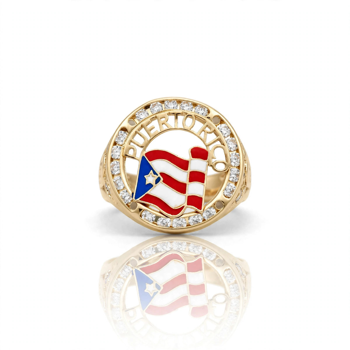 10K Yellow Gold - Puerto Rico Flag Nugget Ring