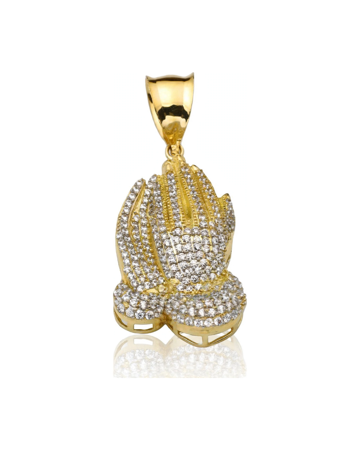 Praying Hands Pendant with CZ Pavé - 10K Gold