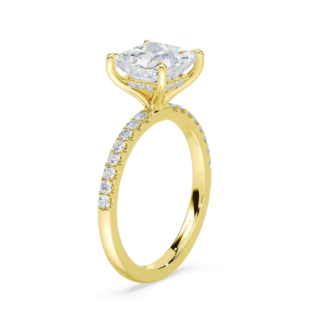 14K Princess Cut Solitaire — Hidden Halo Pave