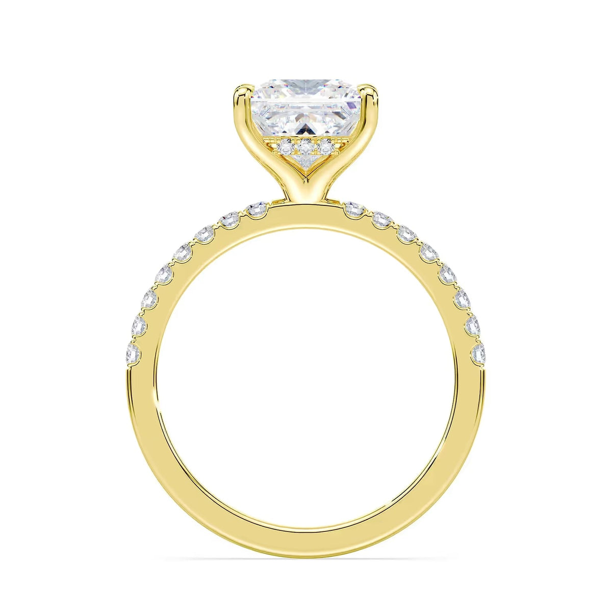 14K Princess Cut Solitaire — Hidden Halo Pave