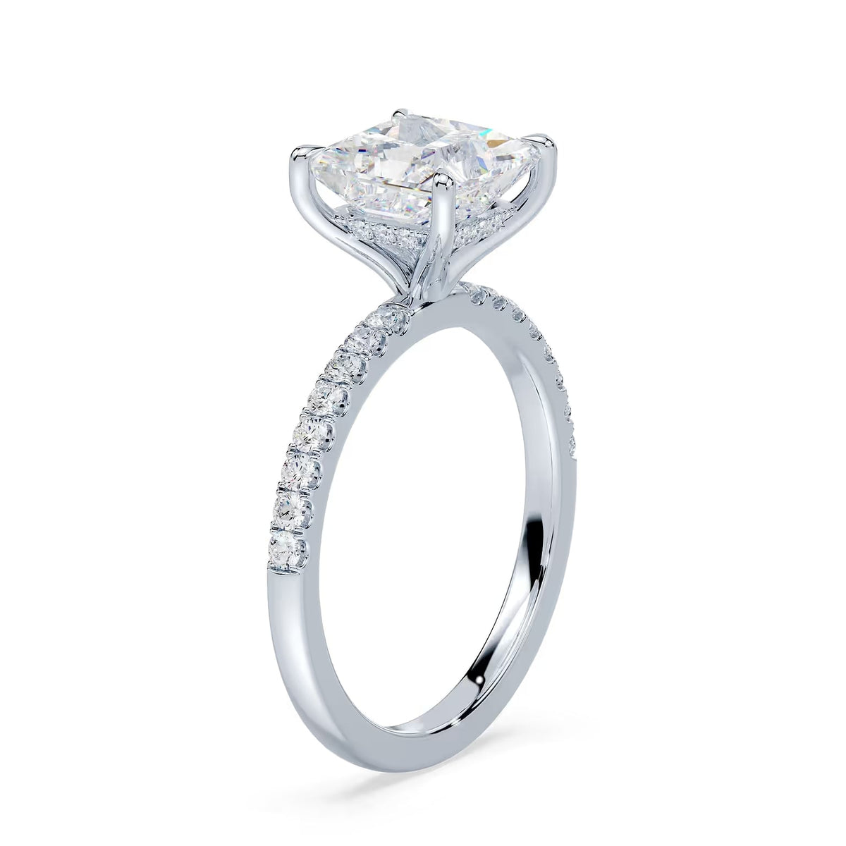 14K Princess Cut Solitaire — Hidden Halo Pave