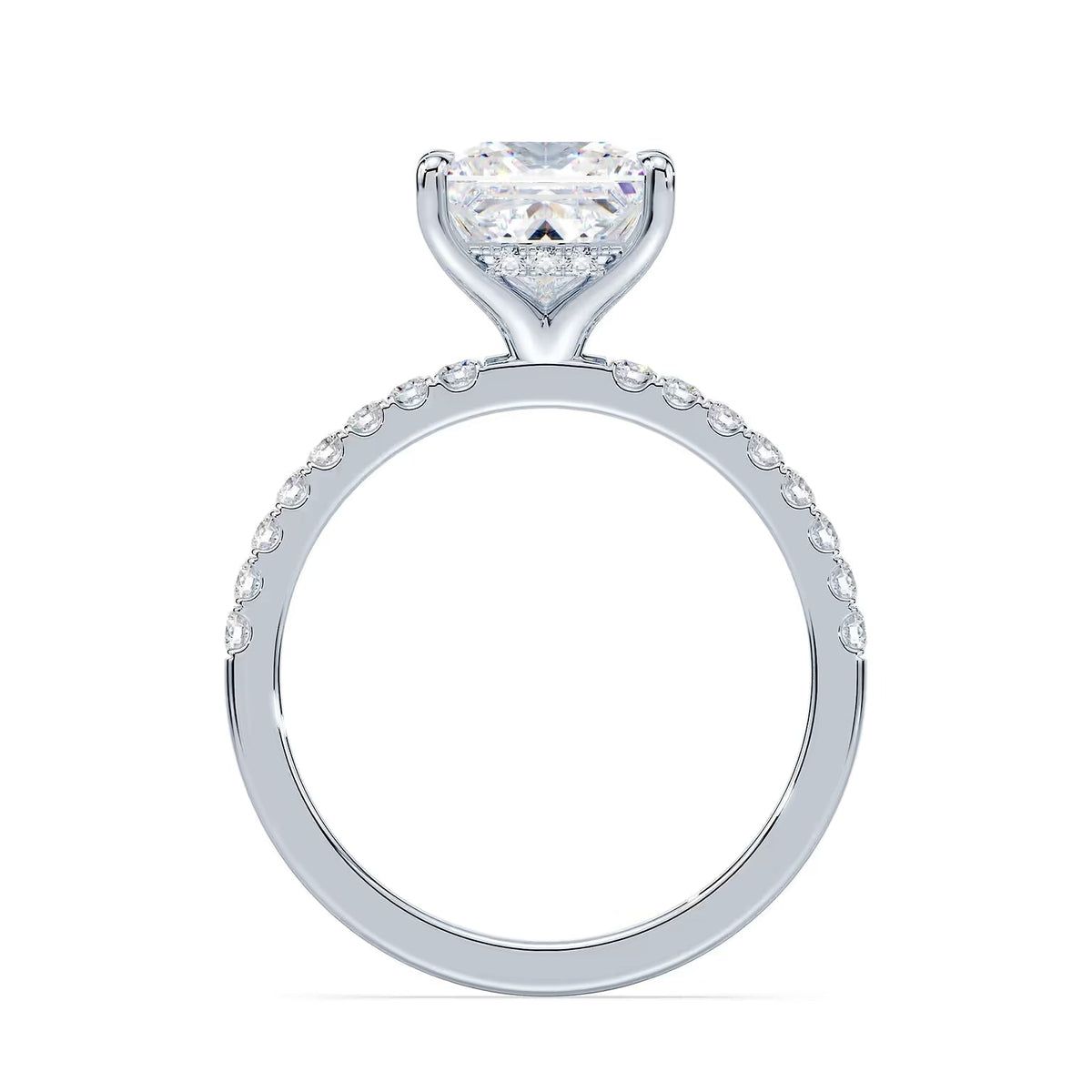 14K Princess Cut Solitaire — Hidden Halo Pave