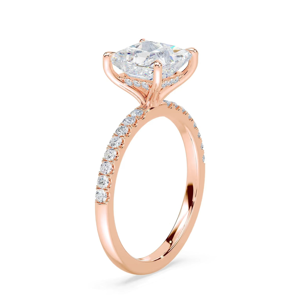 14K Princess Cut Solitaire — Hidden Halo Pave