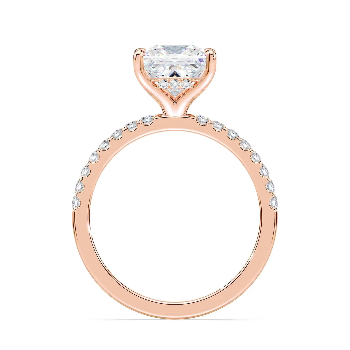 14K Princess Cut Solitaire — Hidden Halo Pave