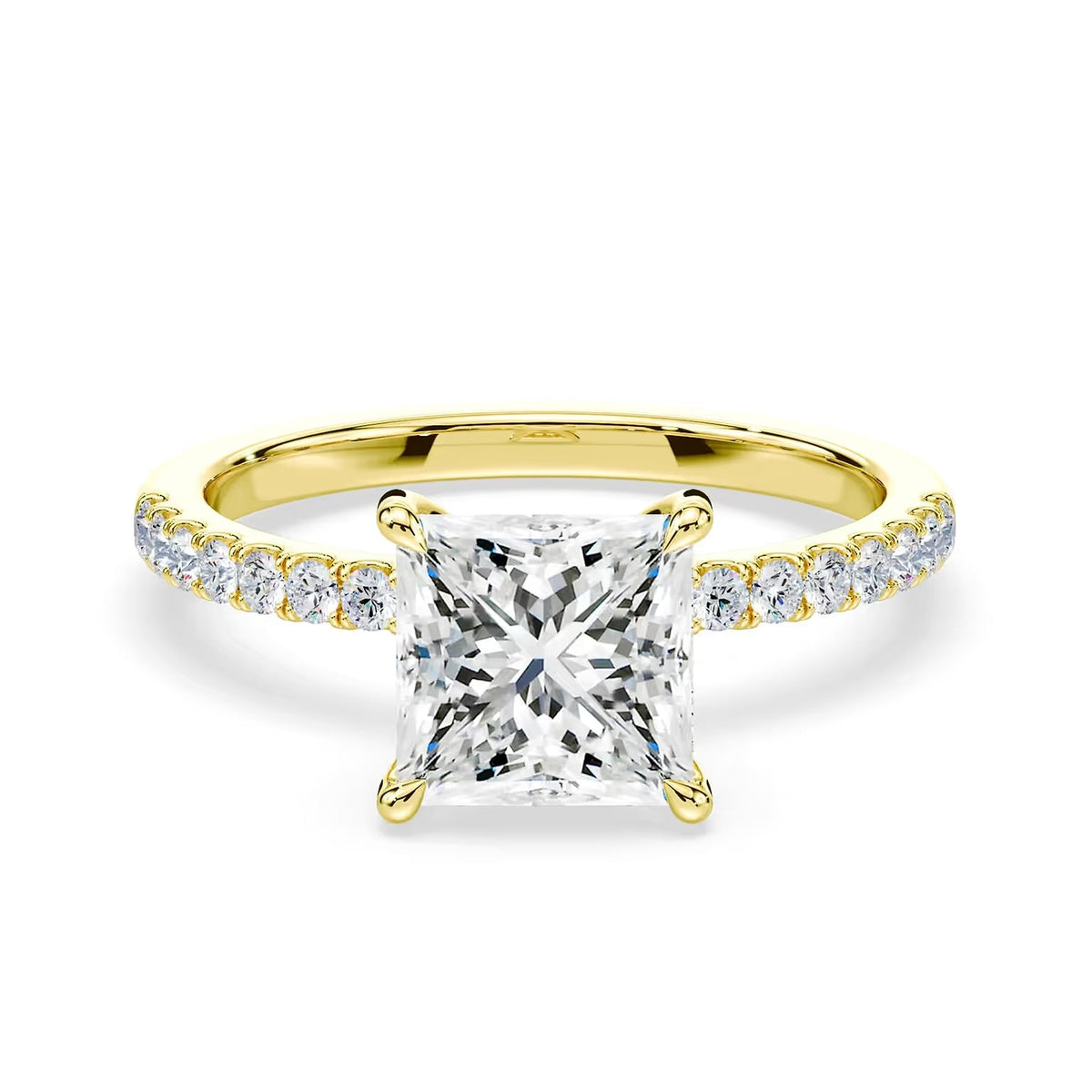 14K Princess Cut Solitaire — Hidden Halo Pave
