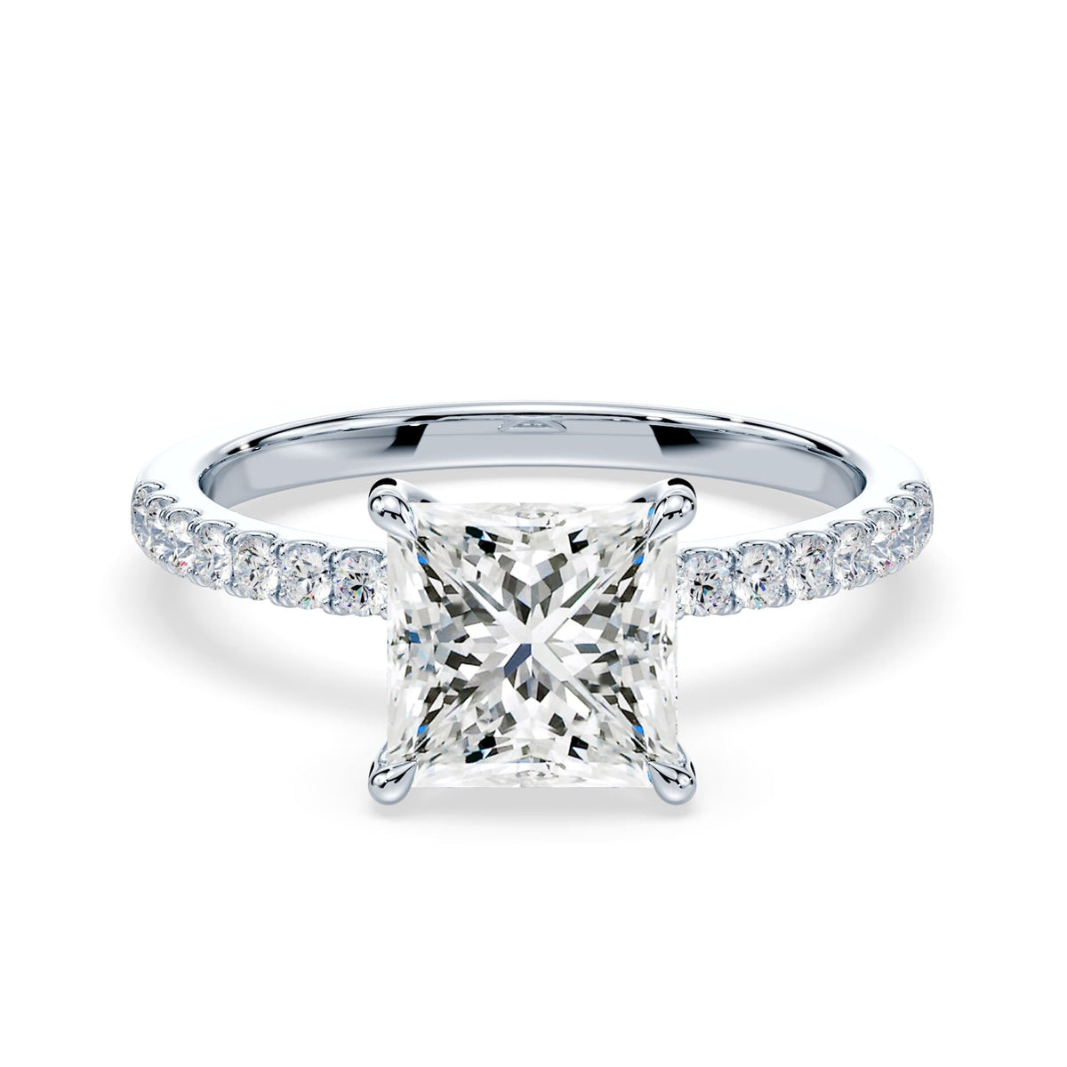 14K Princess Cut Solitaire — Hidden Halo Pave