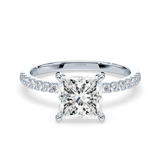 14K Princess Cut Solitaire — Hidden Halo Pave