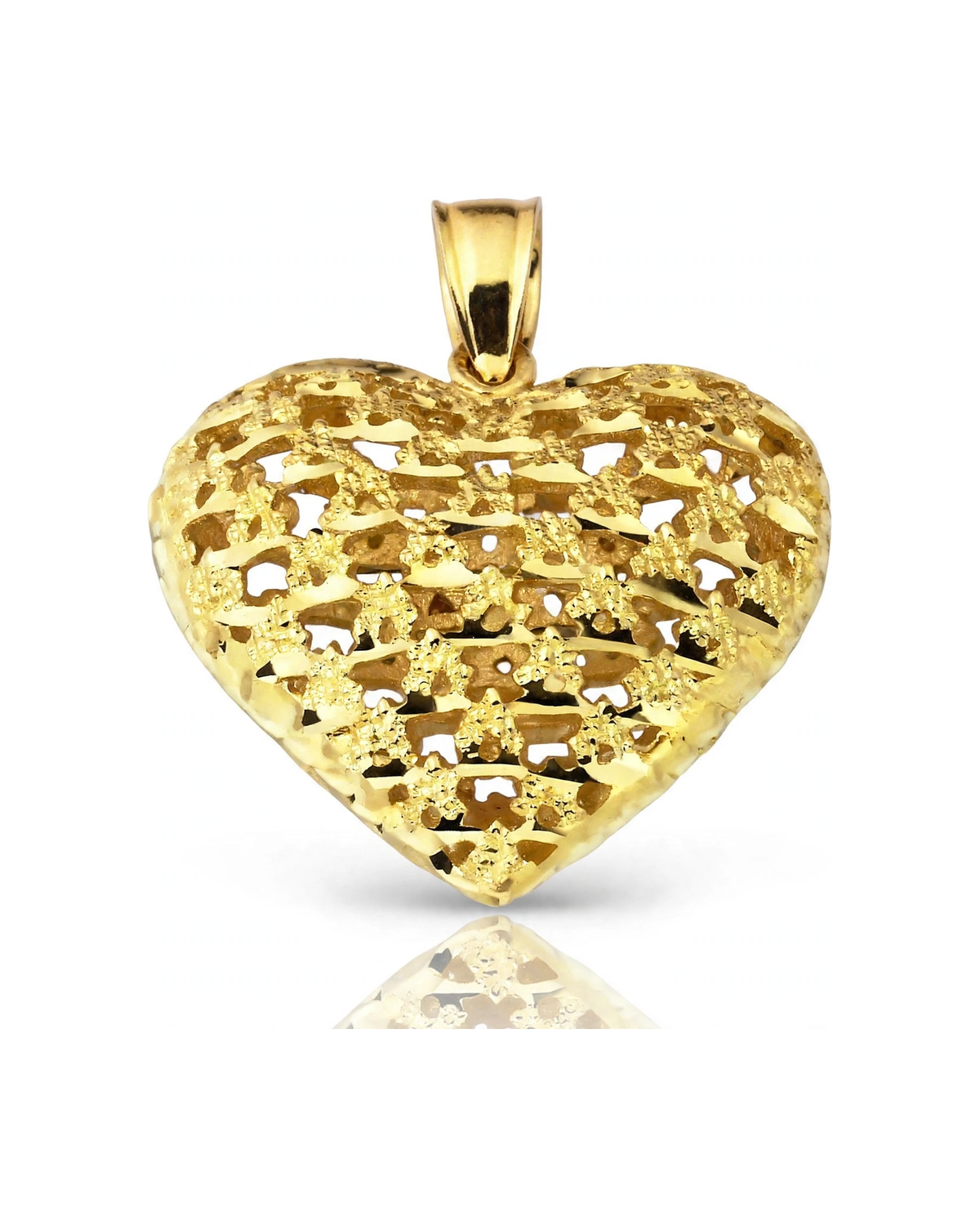 Puffed Heart Woven Texture Pendant - 10K Yellow Gold