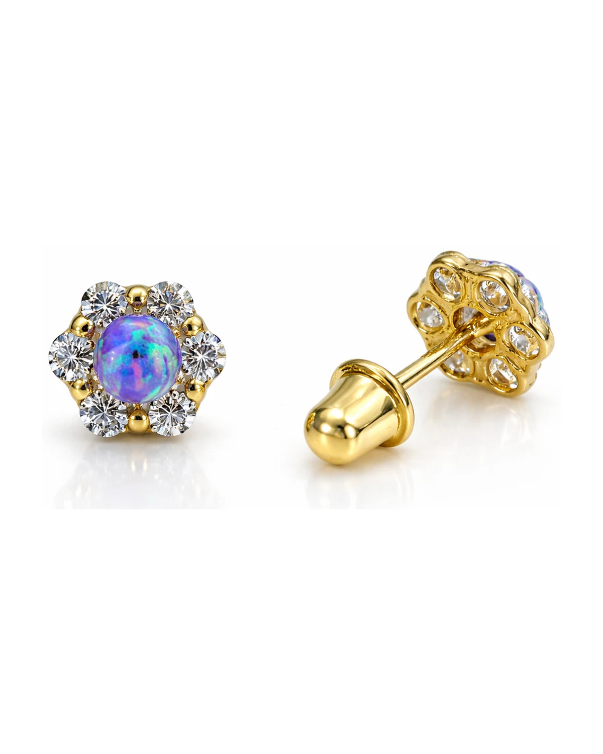 14K Yellow Gold Opal Stud Earrings with Screw Back - 6.5mm