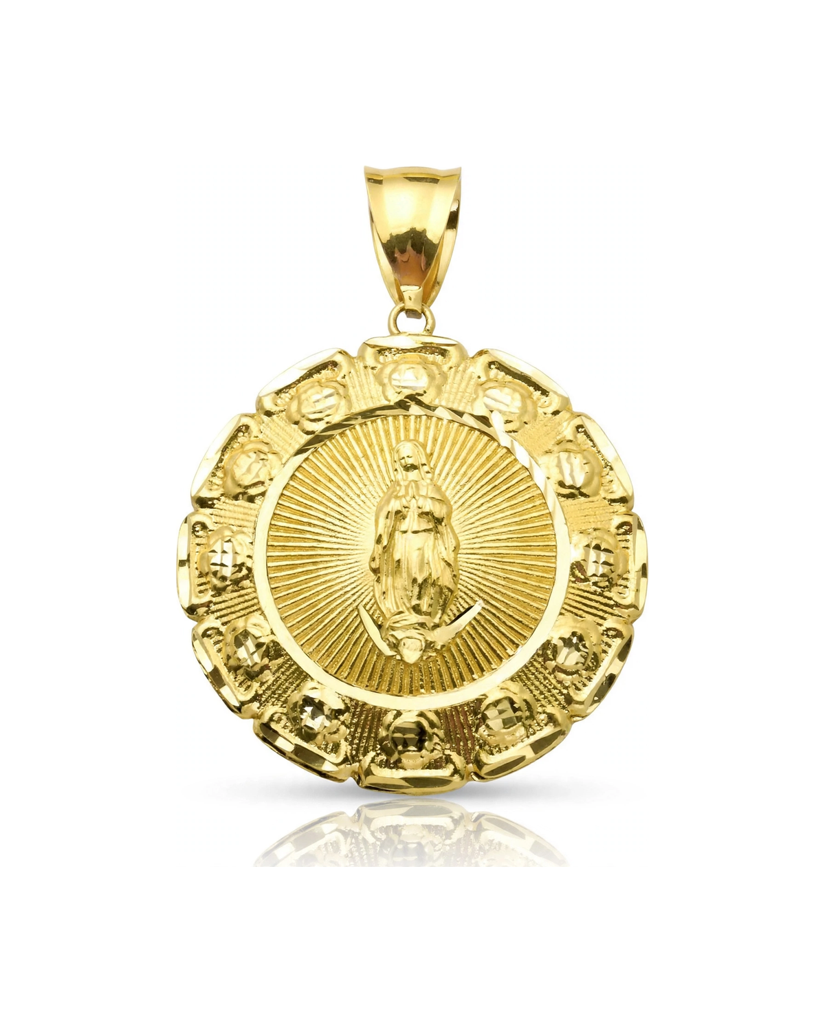 Reversible Jesus and Guadalupe Medallion Pendant Large - 10K Yellow Gold